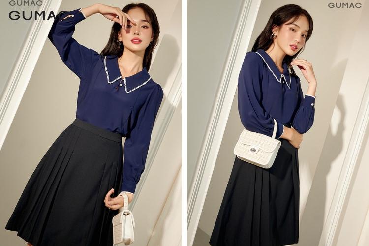 Diện áo sơ mi nữ viền bâu ren phù hợp cho không khí mùa xuân