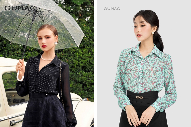 Áo sơ mi mùa xuân phối với trang sức nữ lấp lánh