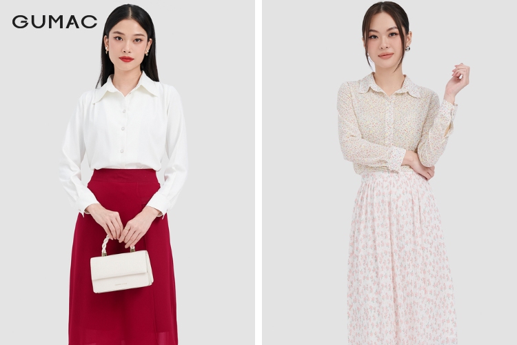 Chọn chân váy midi để mặc cùng áo sơ mi nữ sành điệu