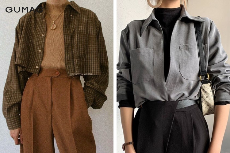 Trang phục mùa xuân với áo sơ mi nữ và len mỏng