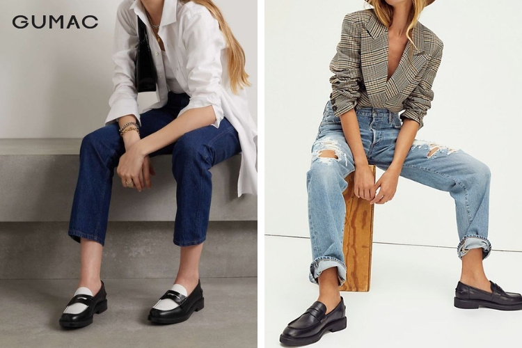 Giày loafer cùng áo sơ mi nữ trẻ trung, cá tính
