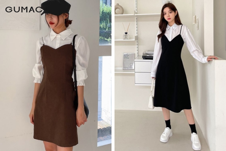 Váy đầm thời trang mix cùng với áo sơ mi nữ cao cấp