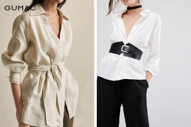 Áo sơ mi nữ kết hợp cùng thắt lưng bản to phong cách