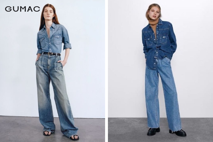 Phong cách quần jean cùng với áo sơ mi denim cho nữ