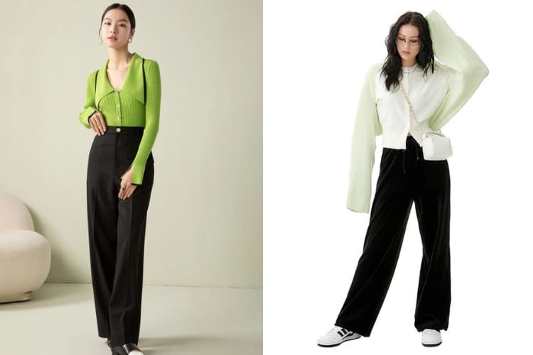 Áo xanh lá mặc với quần màu gì phối với quần jean màu đen