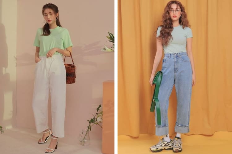 Áo xanh lá mặc với quần màu gì với kiểu áo thun