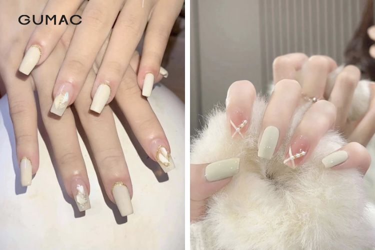 Nail màu trắng sữa nhẹ nhàng