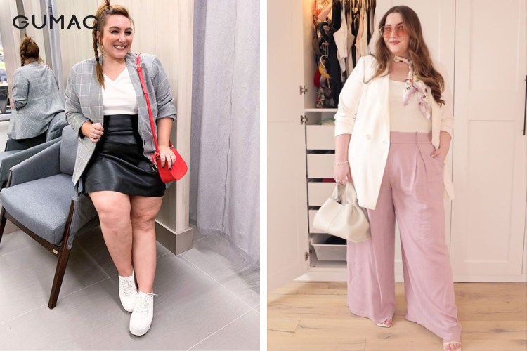 Phối áo blazer tạo sự tương phản cho nàng mập