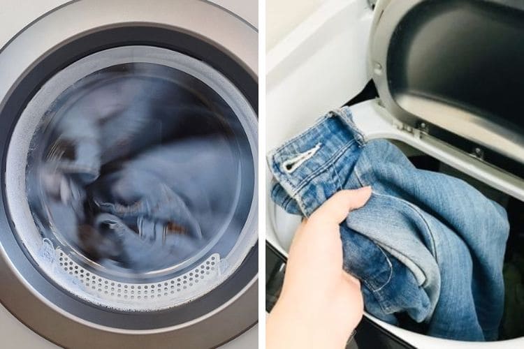 bóp ống quần bằng cách cho vào máy giặt để chế độ sấy khô