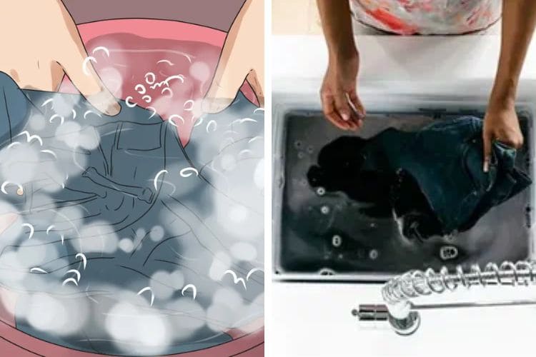 bóp ống quần bằng cách giặt quần jean với nước nóng