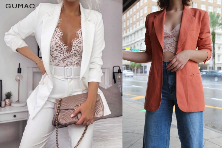 Mặc áo Bralette bên trong áo blazer đẹp&nbsp;