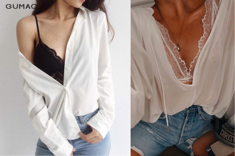 Phối áo Bralette cùng áo cổ chữ V&nbsp;