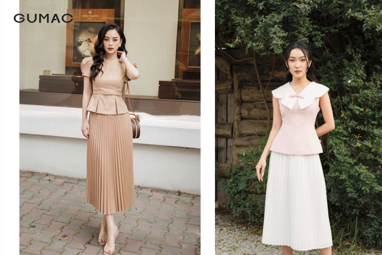 Chân váy suông dài phối điệu đà cùng áo peplum Chân váy suông dài phối điệu đà cùng áo peplum
