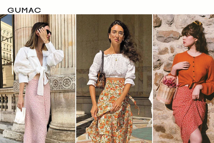 Phối chân váy xòe hoa nhí cùng áo croptop tay phồng điệu đà Phối chân váy xòe hoa nhí cùng áo croptop tay phồng điệu đà