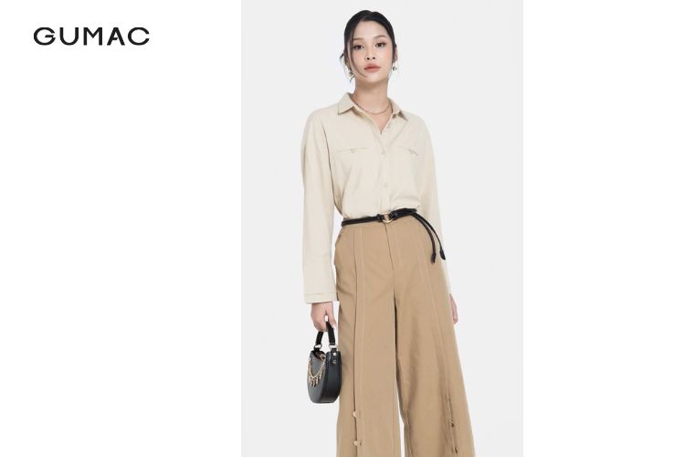 áo sơ mi oversize quần tây công sở mix thắt lưng basic