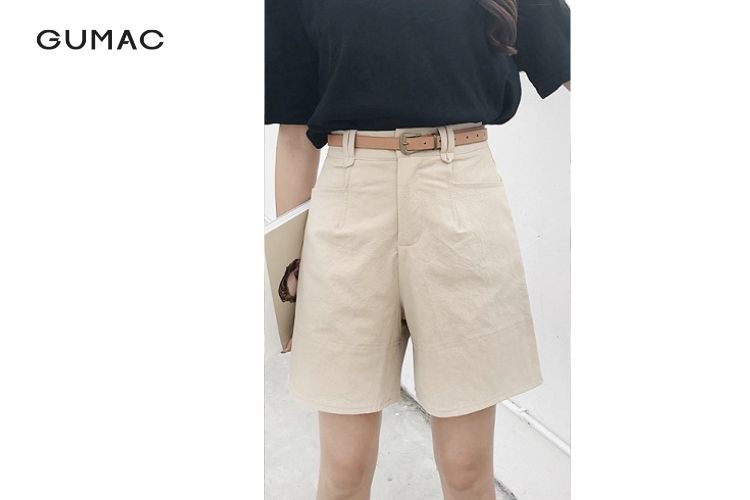Áo thun quần short jean phối thắt lưng nữ bản nhỏ