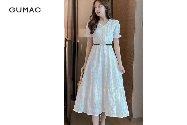 Đầm midi trơn phối thắt lưng nữ mảnh thanh lịch