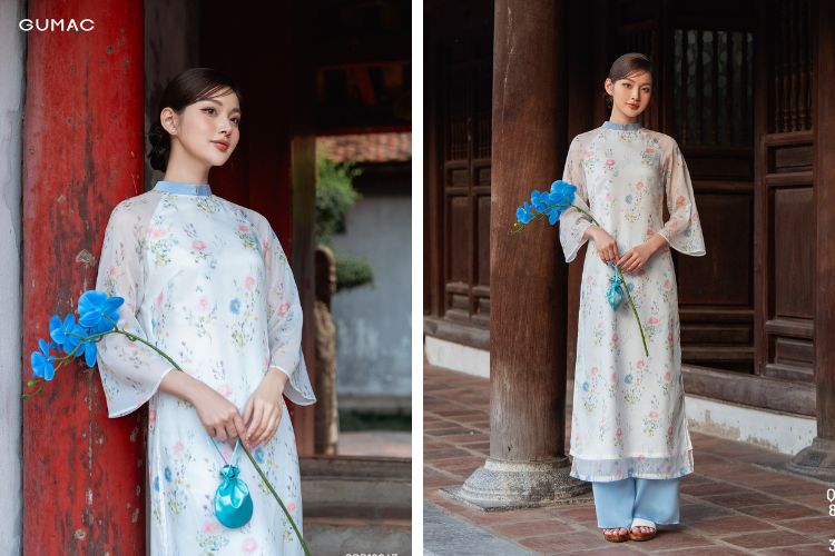 Kiểu áo dài đẹp trẻ trung họa tiết hoa nhí Kiểu áo dài đẹp trẻ trung họa tiết hoa nhí