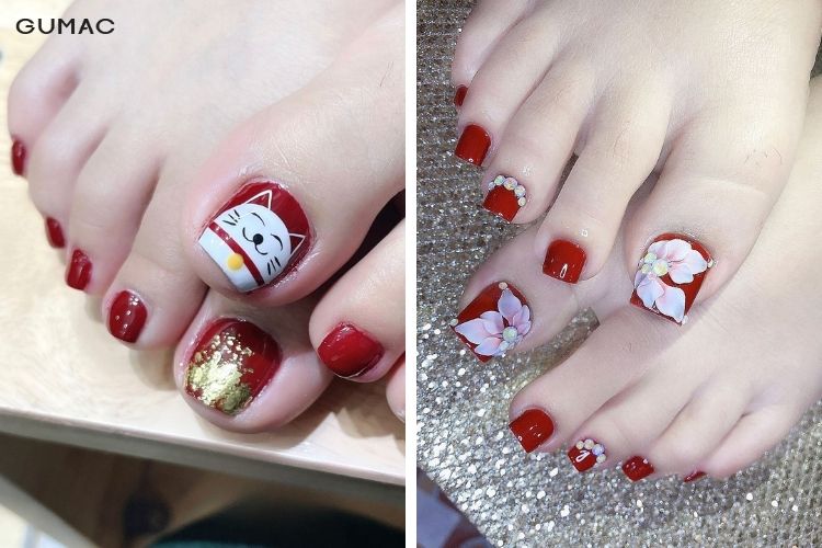 mau nail chan do deo choi tet