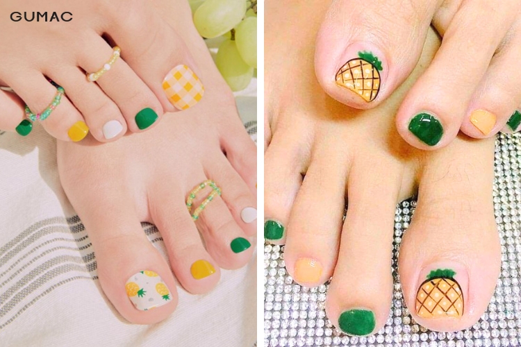 mau nail chan dep hoa tiet dua