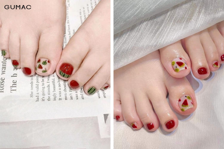 mau nail chan dep hoa tiet dua hau