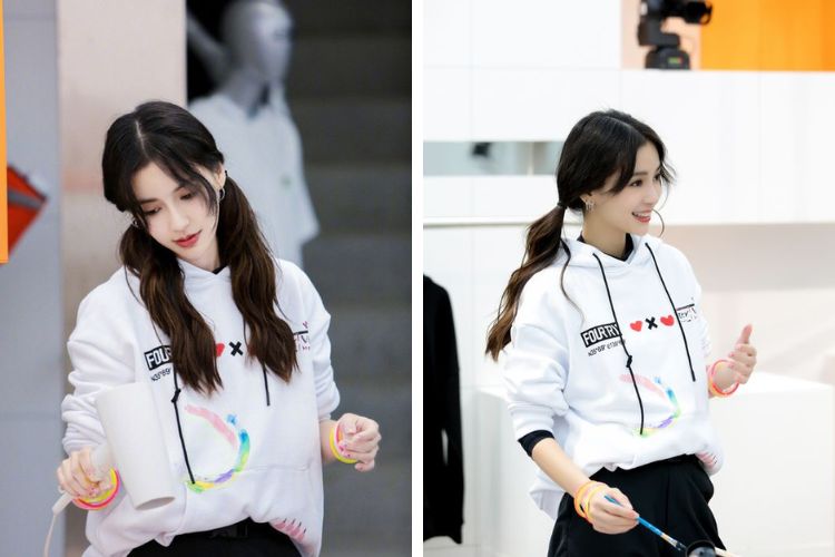 kiểu buộc tóc thấp hai bên cho người trán cao