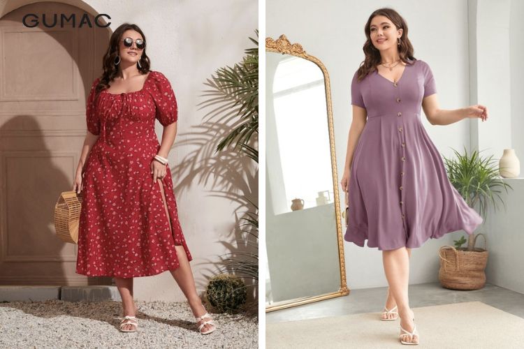 Đầm xoè mix sandals cho người 60kg