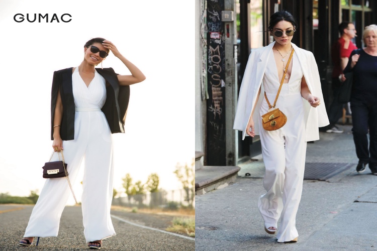 Mẫu jumpsuit kết hợp với áo blazer