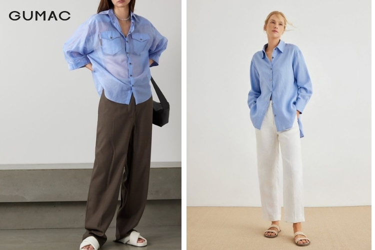 Trang phục áo sơ mi form dài cùng sandal thời trang