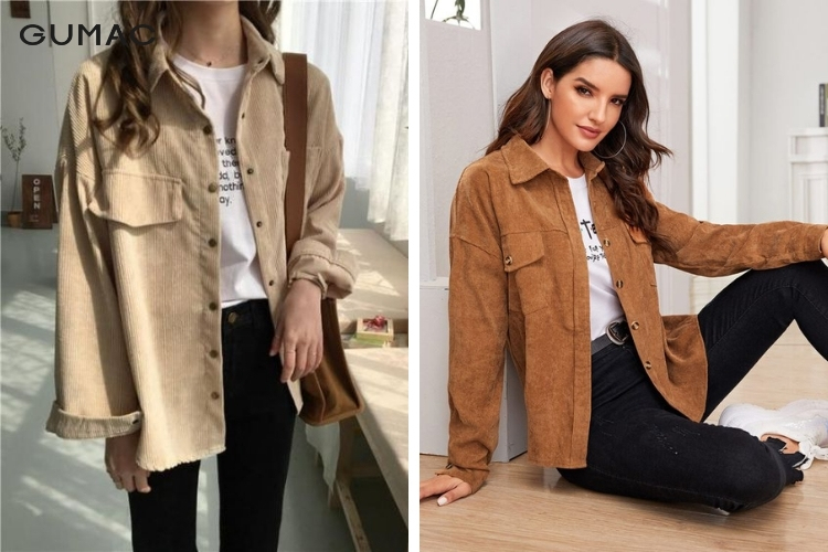 Áo sơ mi phọt dài cùng áo thun nữ dễ thương