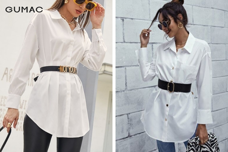 Tạo thêm điểm nhấn áo sơ mi dài cùng thắt lưng