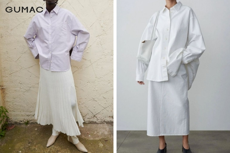 Chọn váy đầm cao cấp mặc cùng áo sơ mi form dài