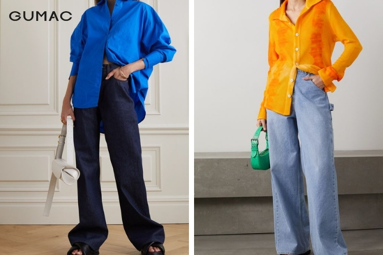 Phối áo sơ mi dáng dài cùng quần jean thời trang