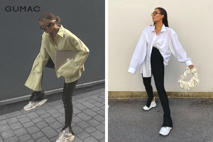 Lựa chọn quần bó để phối cùng áo sơ mi dáng dài