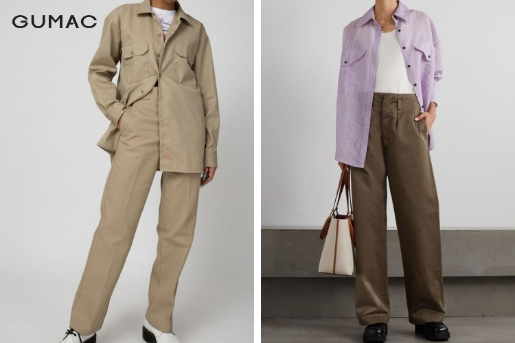 Cách phối áo sơ mi dáng dài với quần kaki tối màu