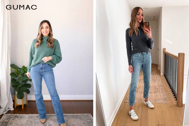 Quần jean ôm kết hợp áo sweater