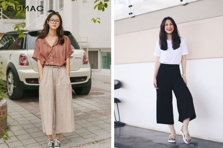 Quần culottes kết hợp với áo phông hoặc sơ mi