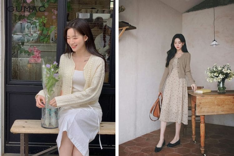 Váy hai dây cùng với áo khoác mỏng