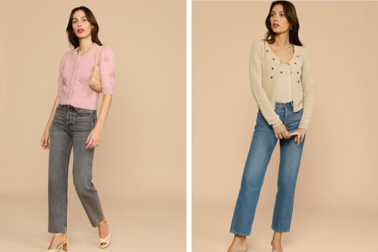 cách phối đồ cho người lùn cùng áo cardigan với quần jeans dài