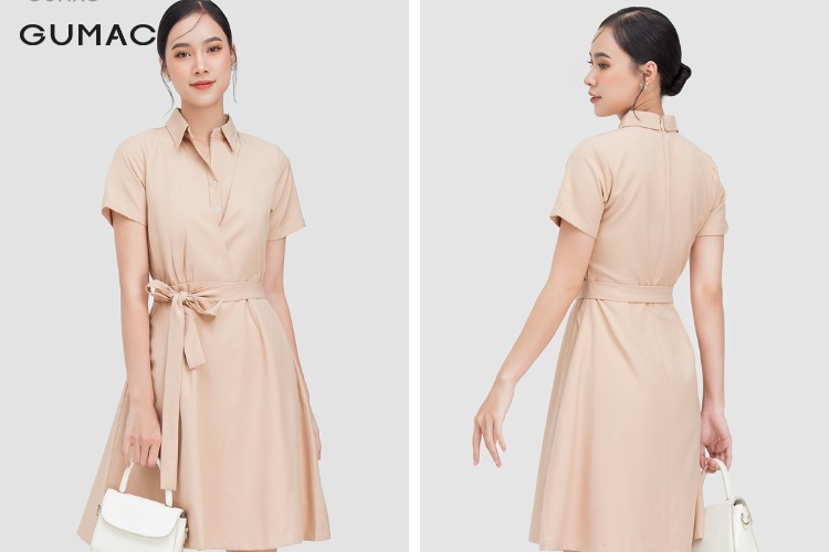 Phối đầm sơ mi với điểm nhấn ở eo