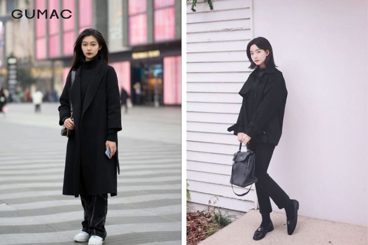 Mặc nguyên set đồ màu đen