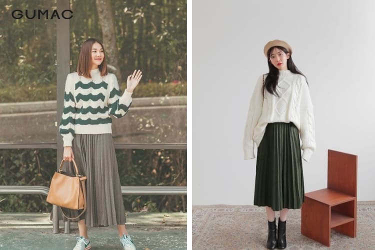 Phối đồ cùng chân váy xếp ly