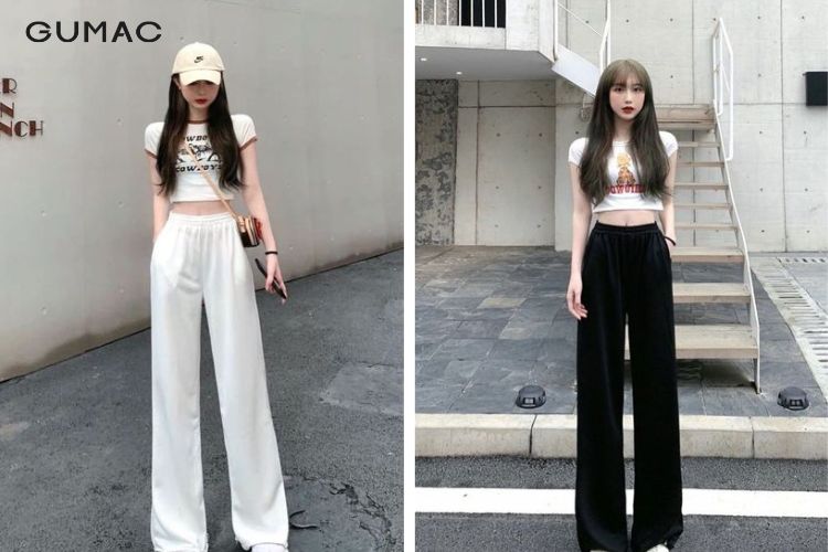Áo Croptop kết hợp quần ống rộng cạp cao
