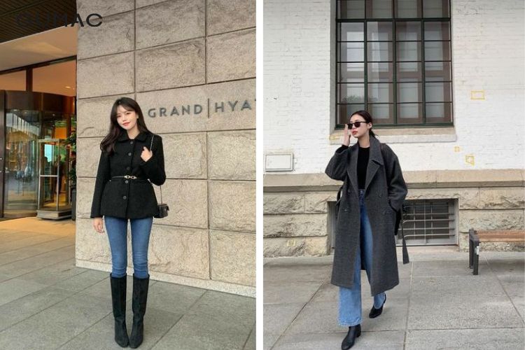 Áo khoác dạ mix cùng quần jeans