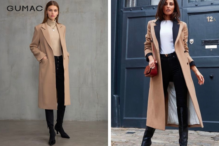 Quần skinny phối với áo khoác dạ dài Quần skinny phối với áo khoác dạ dài