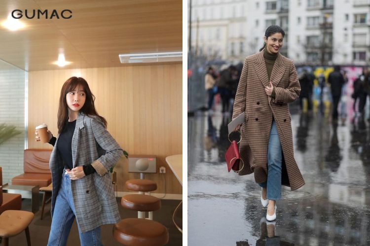 Áo dạ kẻ caro mix quần jeans