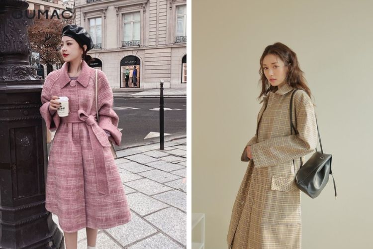 Áo dạ nữ kẻ caro cổ tròn