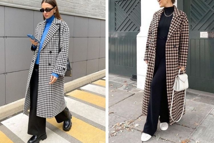 Phối đồ với quần ống rộng với áo dạ kẻ caro