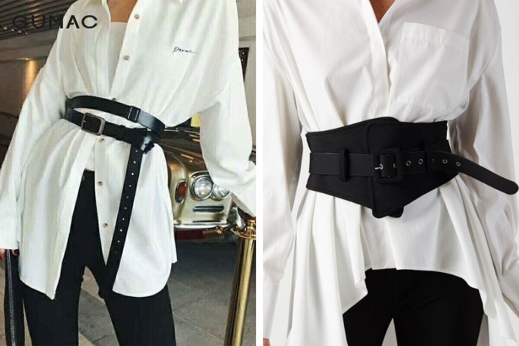 Đai lưng mix tà váy vải da