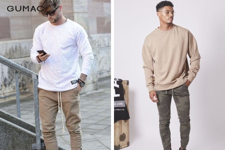 Mix áo thun dài tay cùng quần kaki hoặc quần jogger Mix áo thun dài tay cùng quần kaki hoặc quần jogger